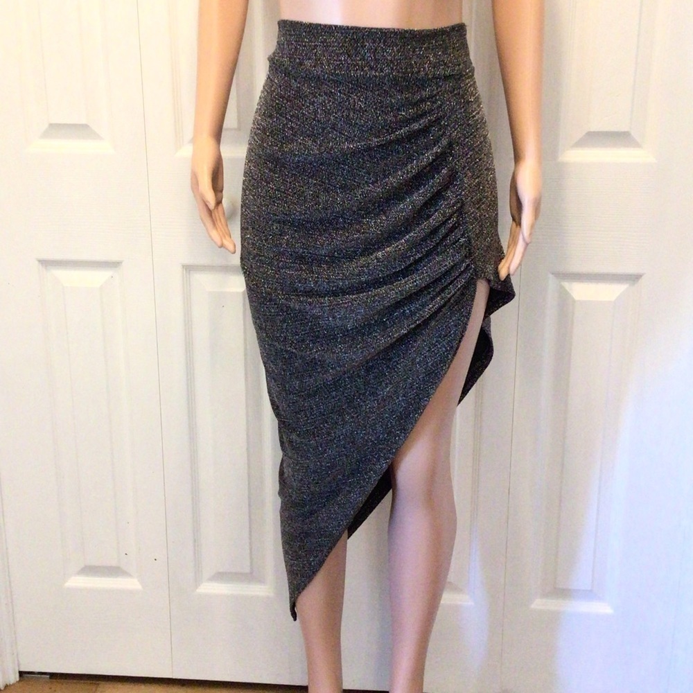 NWOT Fashion Nova Womens Black Sparkle Asymmetrical Stretch Mini Skirt Size 1XL